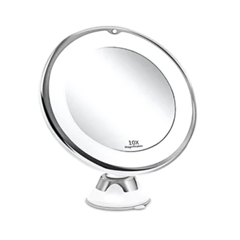 LED 10X de Ampliação Espelho de maquilhagem Pode Fecho ventosa&360Degree de Rotação Ajustável para Casa/Viagens/casa de Banho-Bateria
