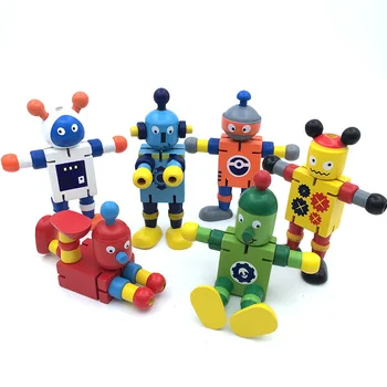 Novidade de Madeira Robô de Brinquedo de Aprendizagem, de Transformação de Madeira Colorida do Brinquedo para a Criança Presente Comum Movido a Deformação do Robô Brinquedos
