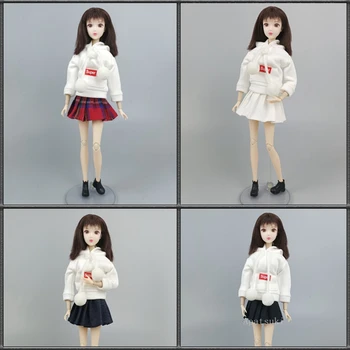Vermelho Branco Super Tops Capuz De Moda De Moletom + Saia Plissada Roupas Para A Boneca Barbie Com Roupas 1/6 Bonecas Acessórios Brinquedos