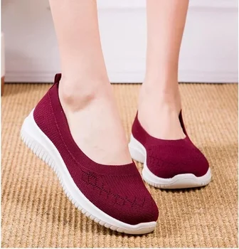 Sapatilhas Mulheres de Vermelho Confortáveis Sapatos Slip-on Mulheres Sapatos de Senhoras Plataforma de Trepadeiras Avó Mãe Tênis
