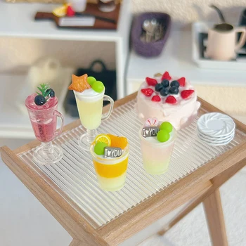 1PC em Miniatura Casa de bonecas Decoração Internet Celebridade Verão Mini Chá de Frutas Bebida Cocktail Modelo Boneca Acessórios