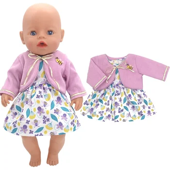17 Polegadas de Roupa de Boneca do Bebê Roxo Casaco Vestido de Renda Saia para 18 Polegadas Menina de Roupa de Boneca