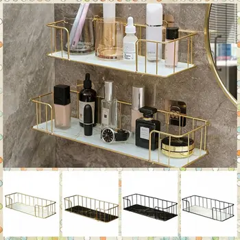 Mármore casa de Banho de estilo Prateleira de Parede de Ferro com uma Placa de Vidro de Shampoo Titular de Banho, Acessórios para casa de Banho