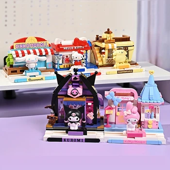 Sanrio Montados Blocos De Construção De Brinquedos Hello Kitty Kuromi Cinnamoroll Minha Melodia Modelo De Tijolos De Brinquedo Ornamento Crianças, Presentes De Natal